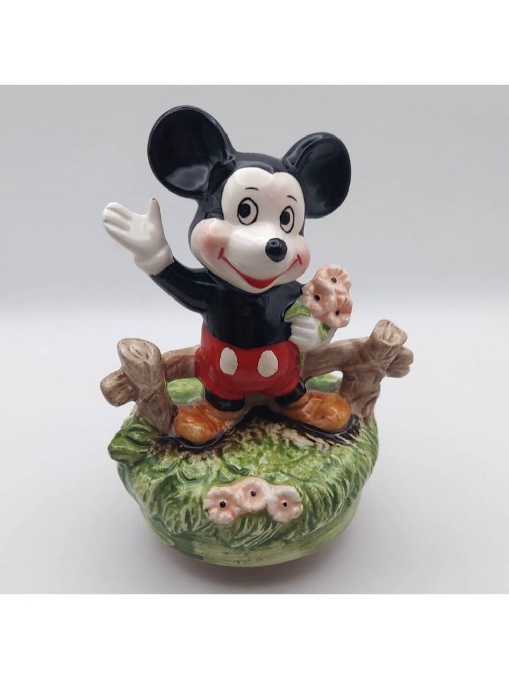 Mickey Mouse Music Box Walt Disney Rotating Hand Painted Japan Vintage 1980